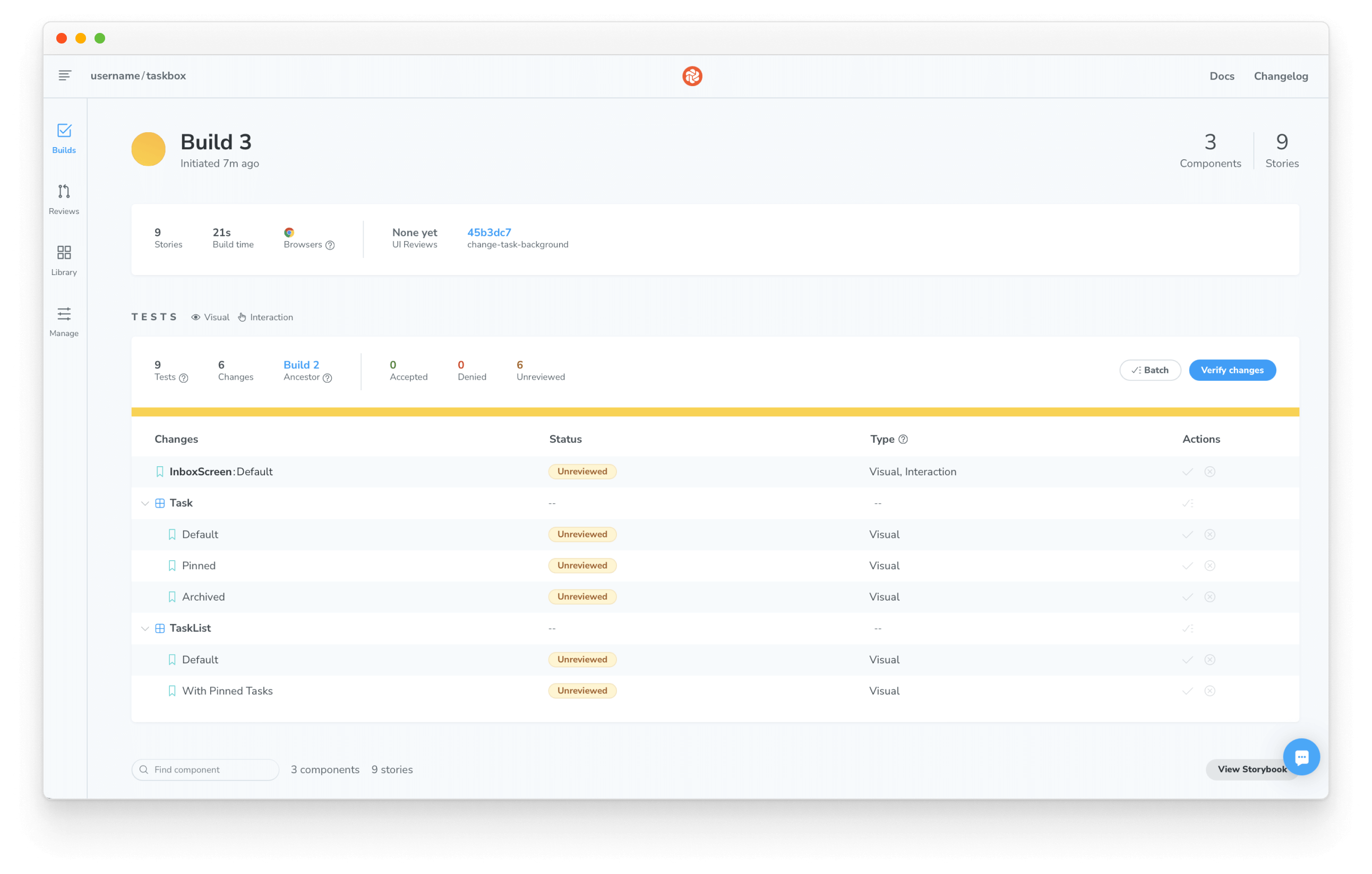 Changements détectés par Chromatic